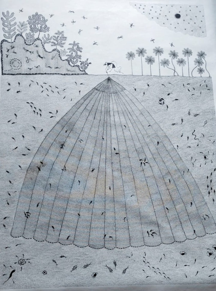A Fisherman in Warli Painting by Dilip Rama Bahotha Thumbnail