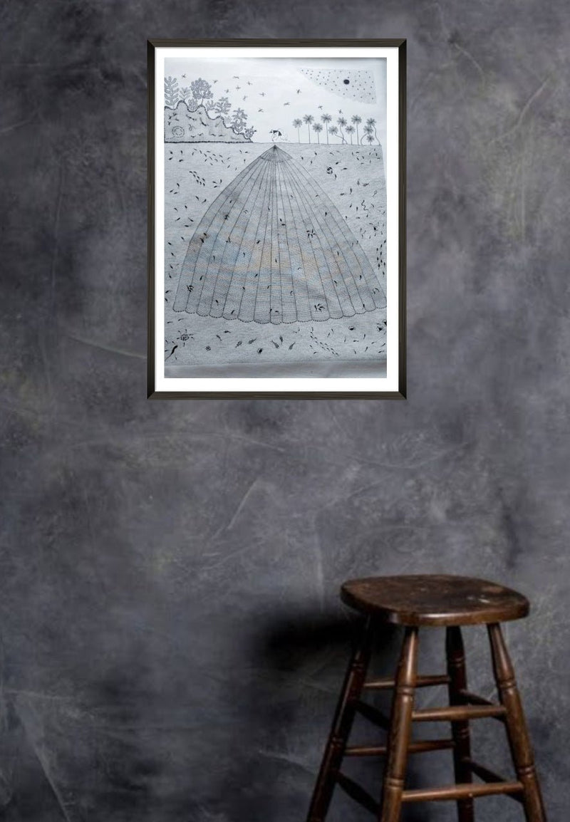 The fish man: Warli painting For sale