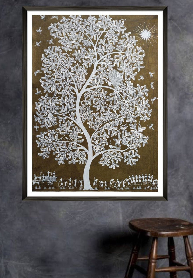 Tree of life Warli painting by Dilip Rama Bahotha