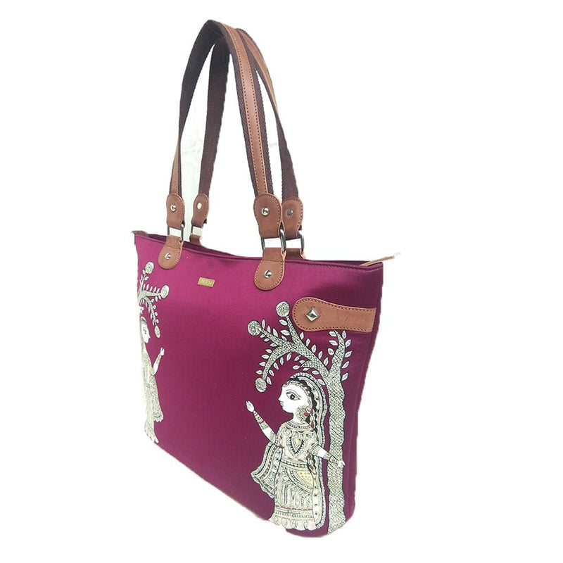 A stroll through the spoken forest, Maroon Vegan Laptop Bag/Tote-Fabric tote bag