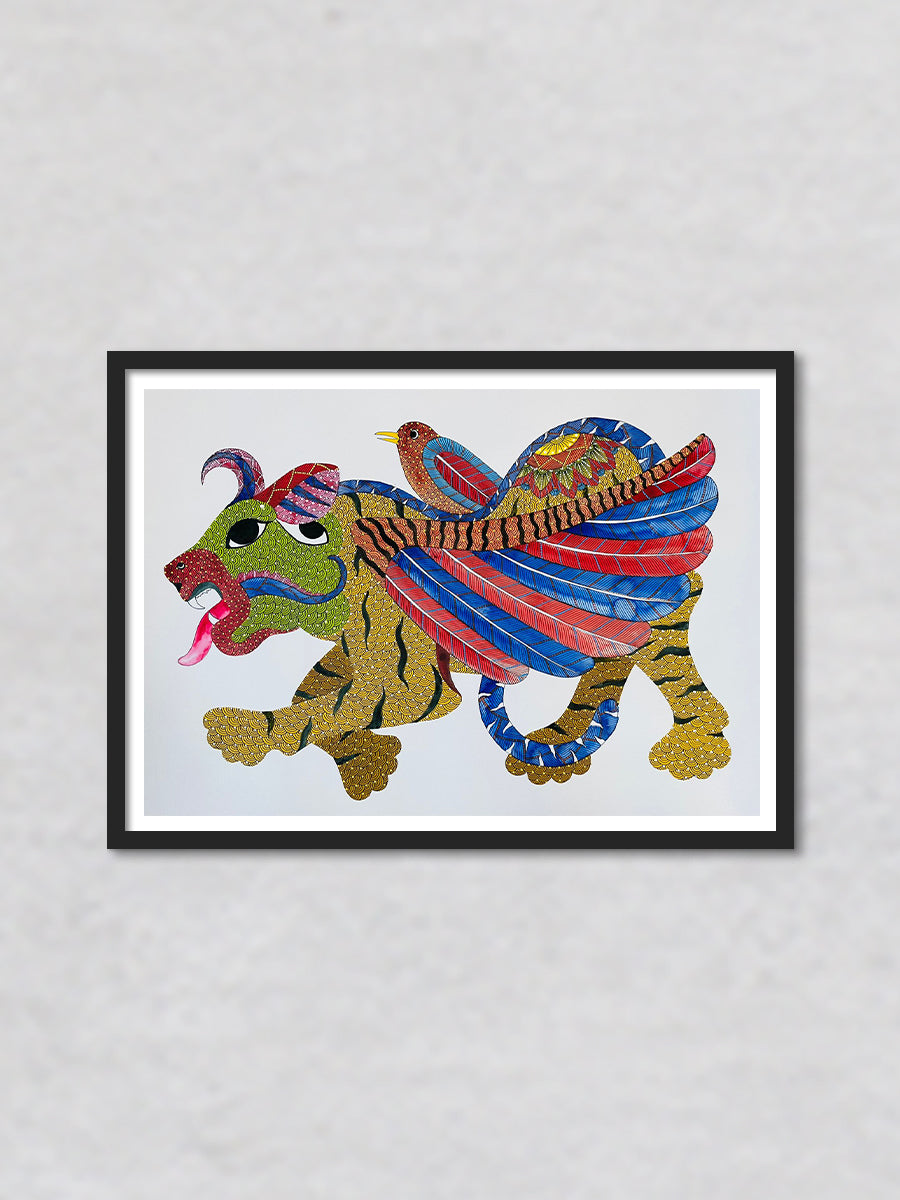 Abstract Tiger Gond painting by Venkat Shyam