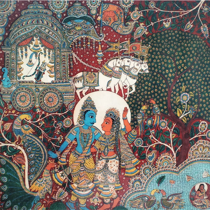 Arjun And Subhadra Kalamkari Painting by Siva Reddy Thumbnail