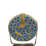  Round Blue Chinar Wood Clutch Bag