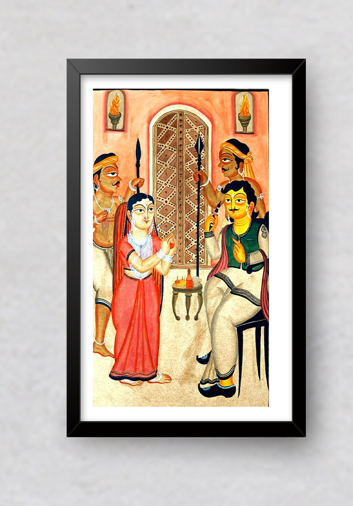 Babu and Biwi, Kalighat Art by Bapi Chitrakar