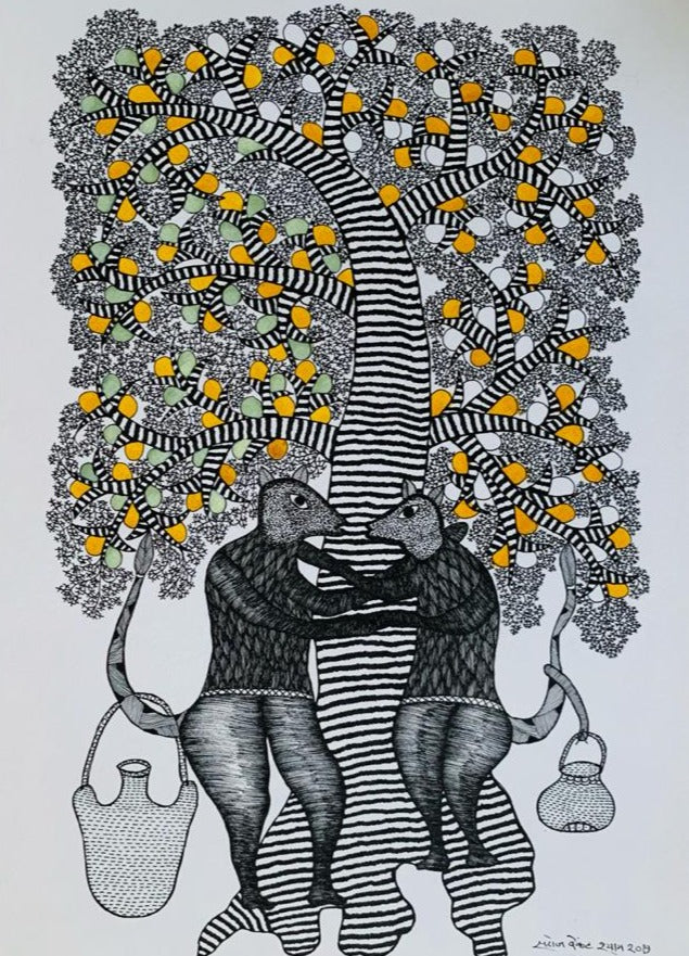 Bali And Sugriv in Gond Painting By Saroj Venkat Shyam Thumbnail