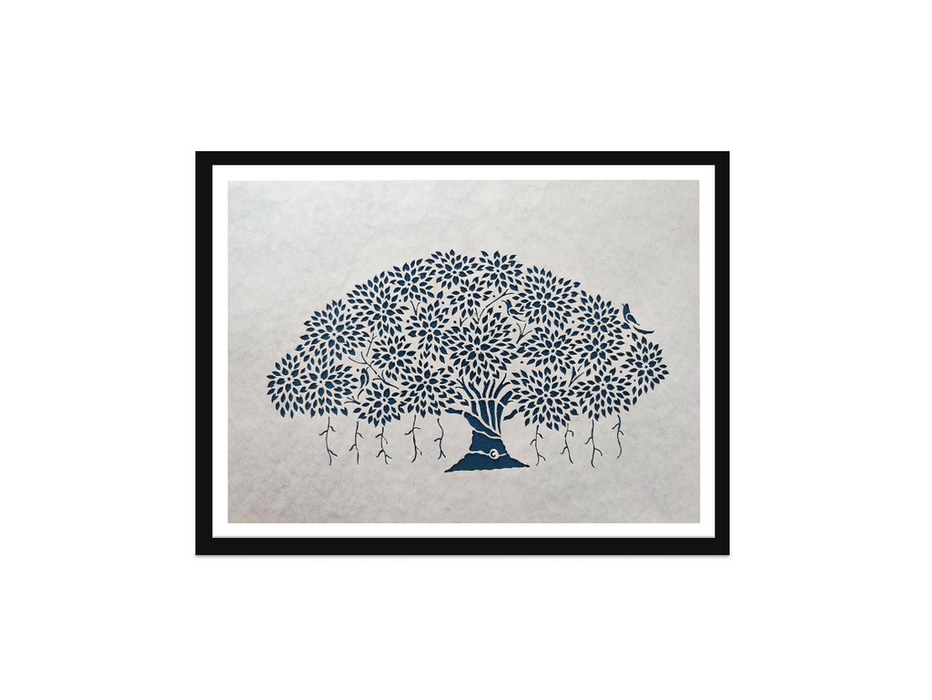 Banayan Tree with Birds Sanjhi Artwork 