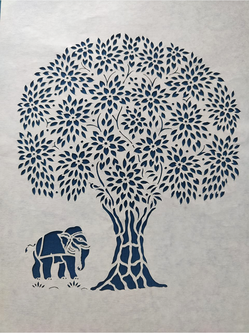 Banayan Tree with Elephant Sanjhi Artwork by Ashutosh Verma