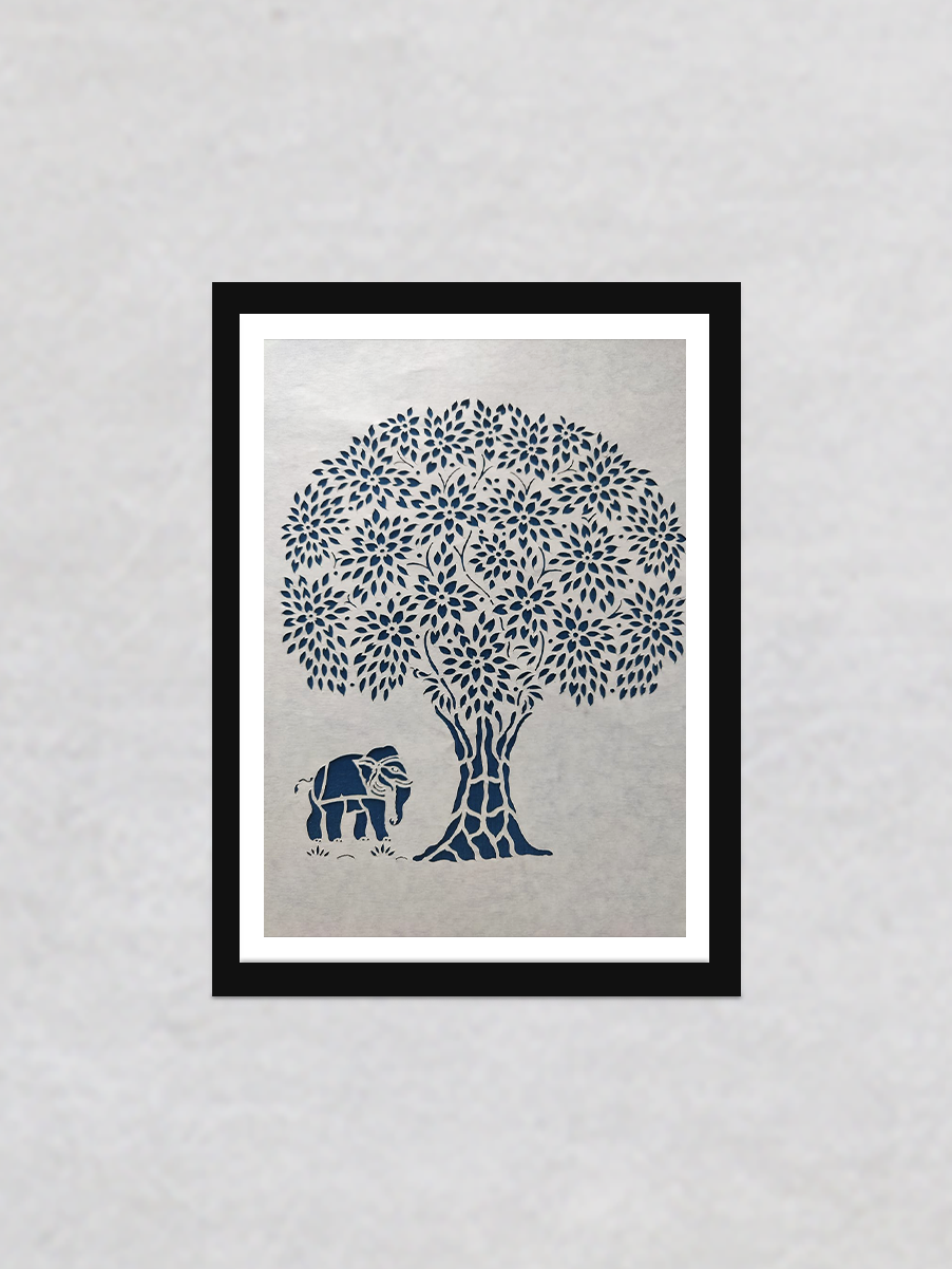 Banayan Tree with Elephant Sanjhi Artwork 