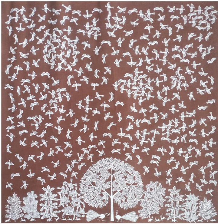 Birds in Nature in Warli Painting by Dilip Rama Bahotha Thumbnail