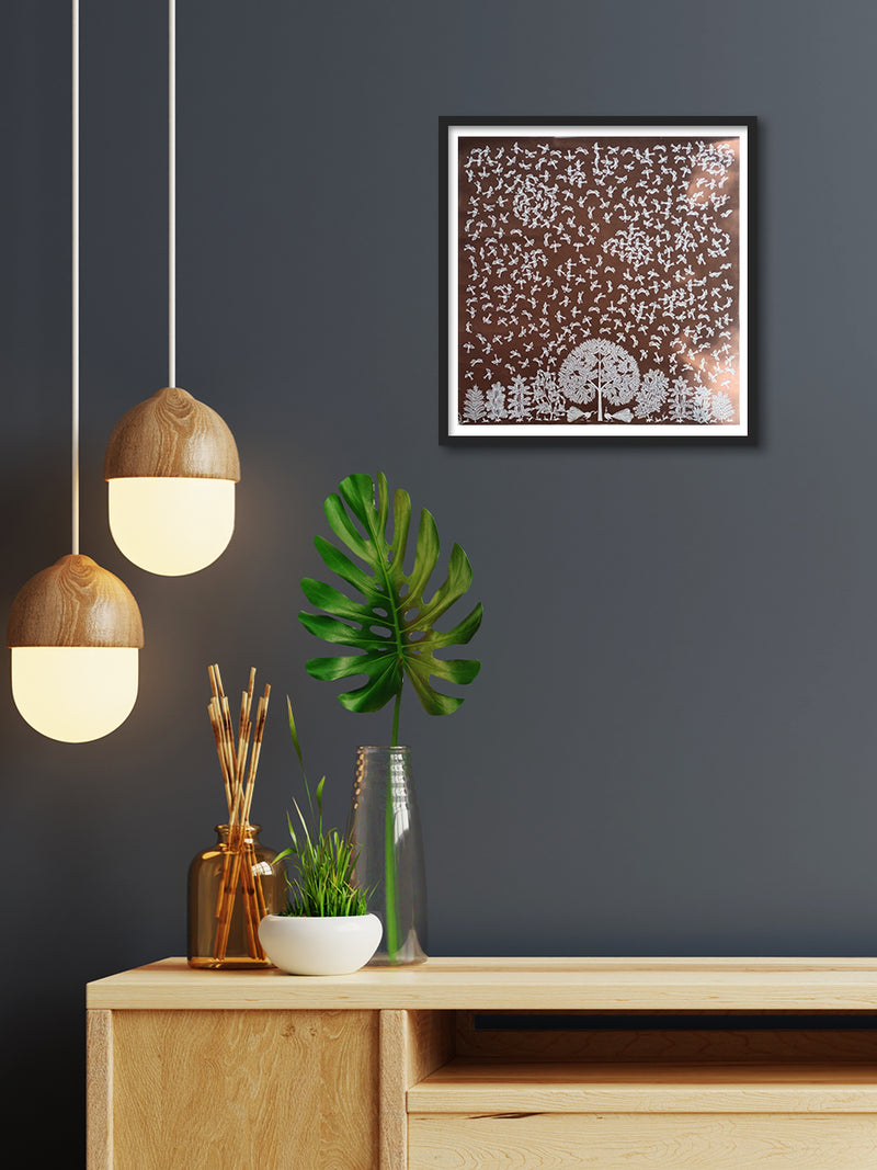 Birds in the Sky: Warli Painting by Dilip Rama Bahotha