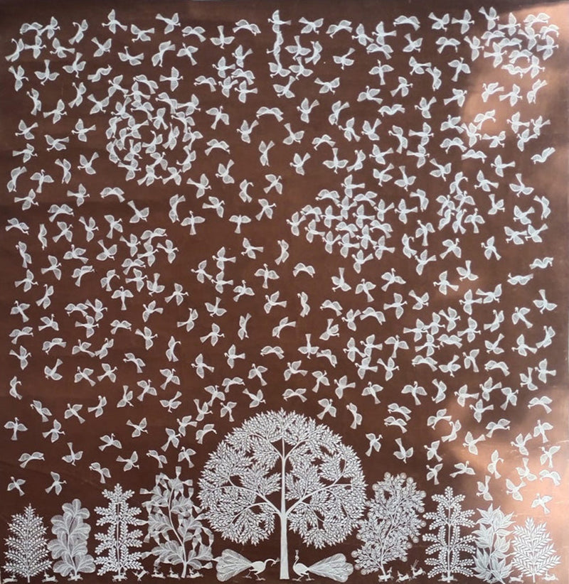 Birds in the Sky: Warli Painting by Dilip Rama Bahotha