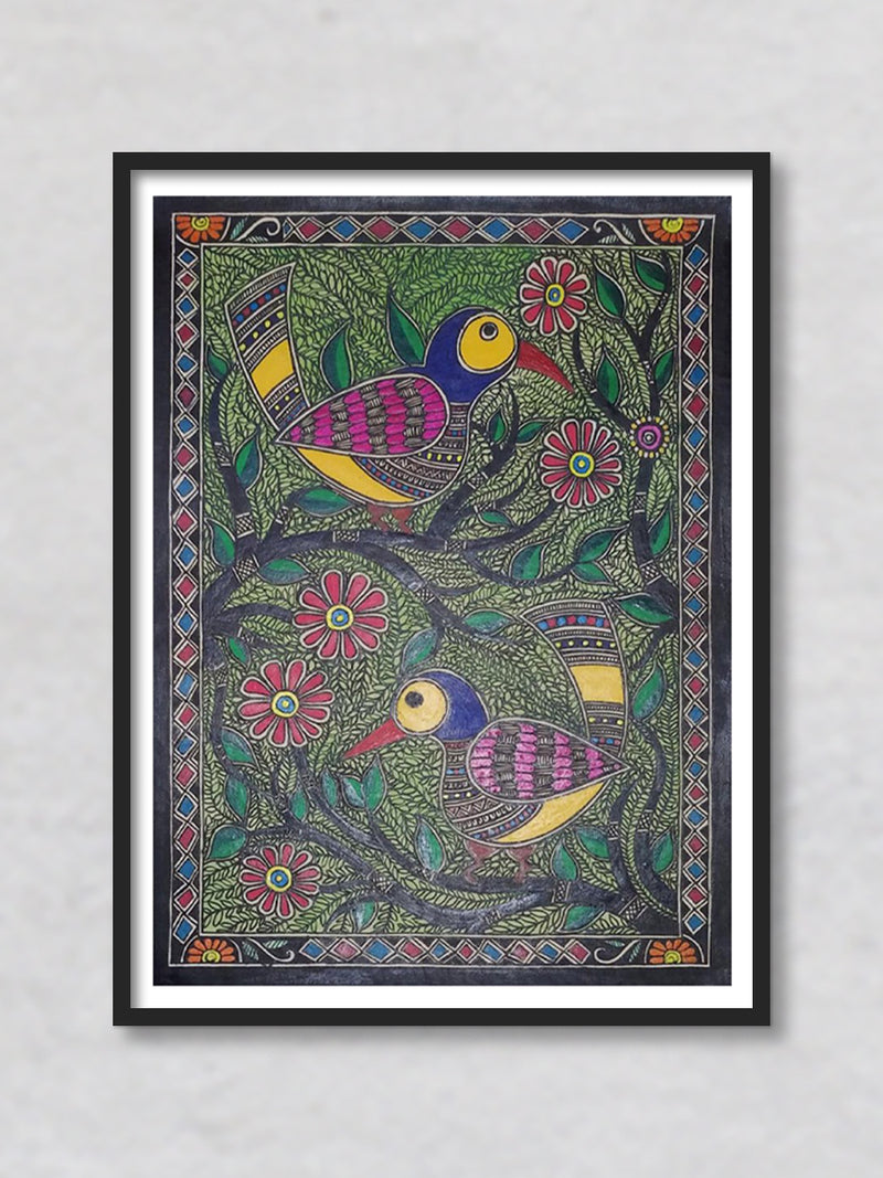 Birds in nature Madhubani Painting by Ambika Devi