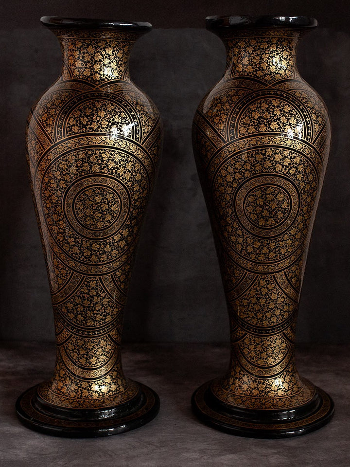 Black and Gold Handcrafted Paper Mache Vase by Riyaz Thumbnail