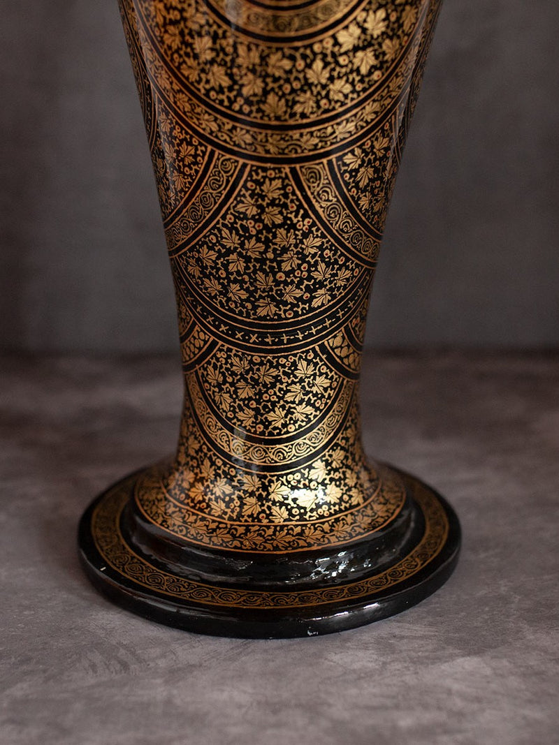 Black and Gold Handcrafted Paper Mache Vase by Riyaz