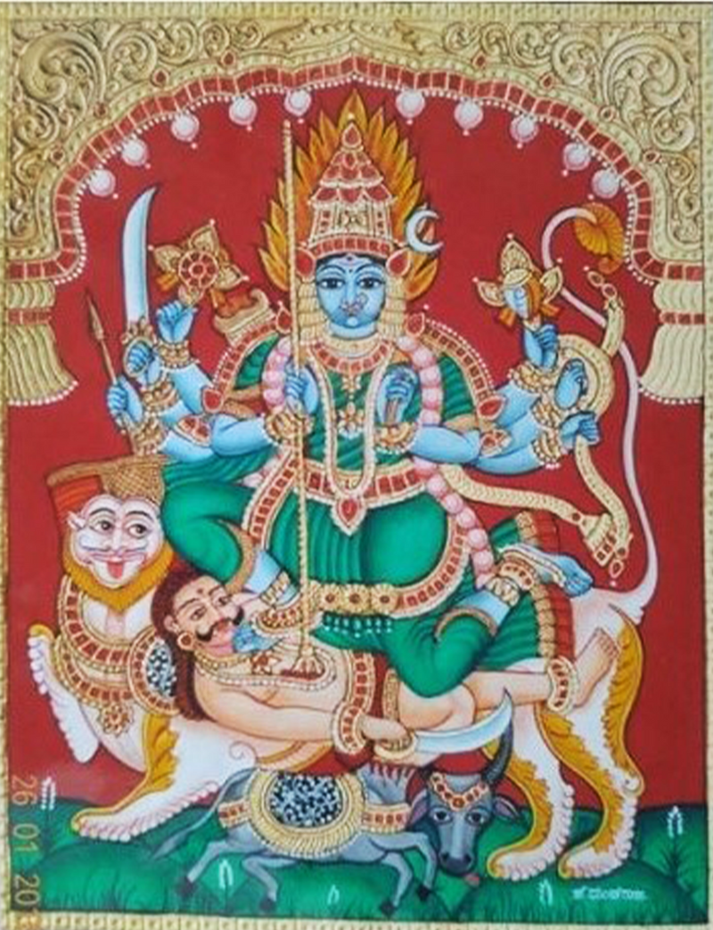 Chamundeshwari's Delight:Mysore Painting by Dr. J. Dundaraja