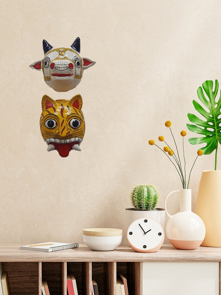 Cheriyal Cow and Tiger Mask Pair