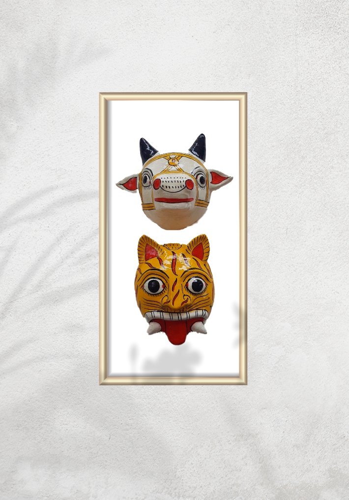 Cheriyal Cow and Tiger Mask Pair Thumbnail