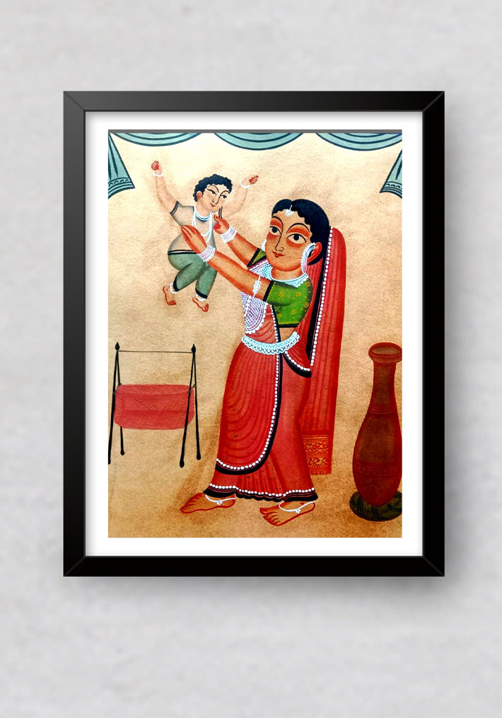 Childhood, Kalighat Art by Bapi Chitrakar