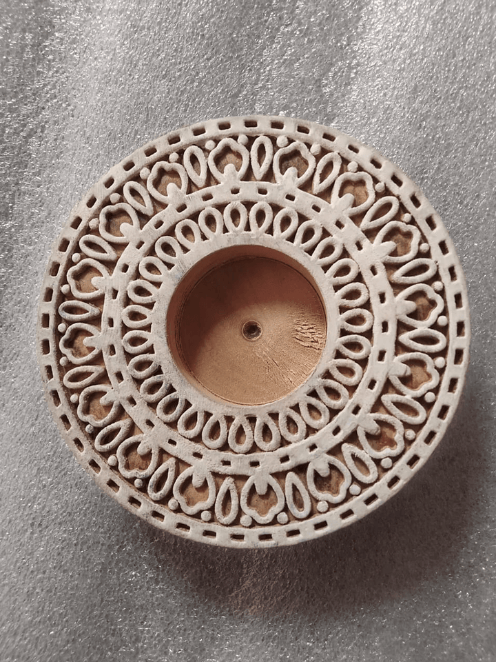 China Berry Wood Block Carved Diya set By Vikas Singh (Set of 5) with packaging box Thumbnail