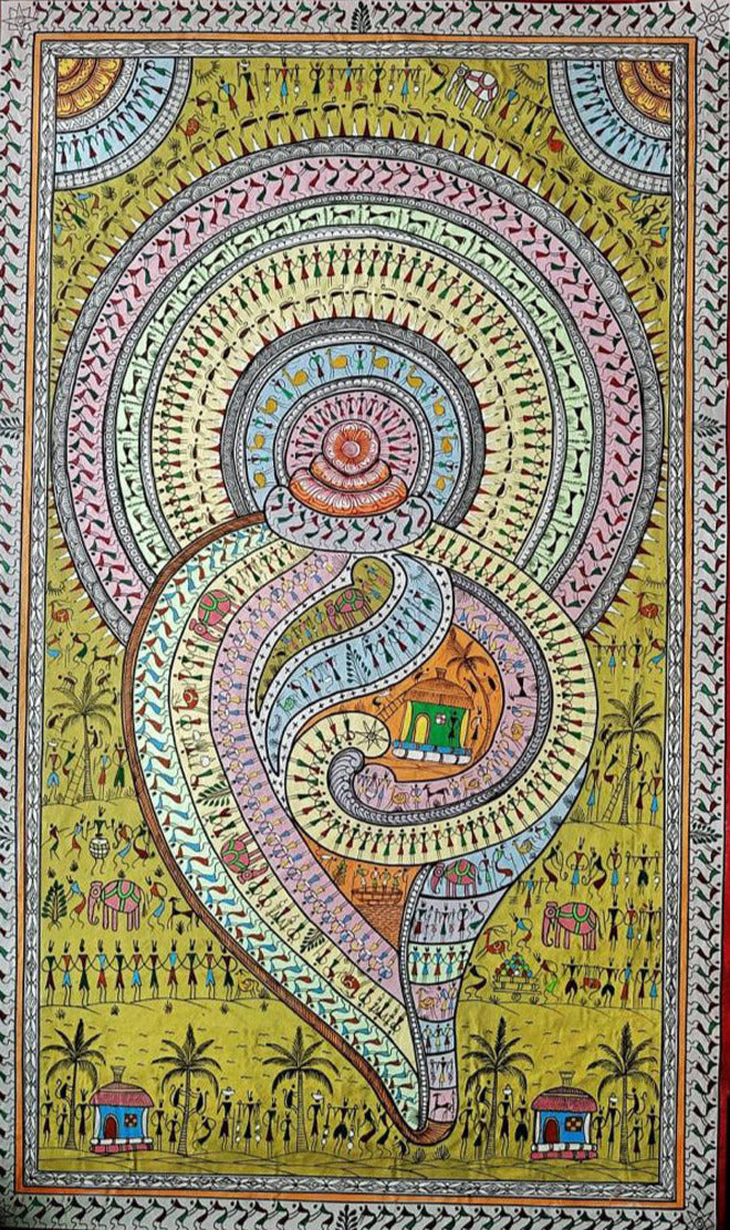 Buy Conch Shell Rural Life Pattachitra Art by Purusottam Swain
