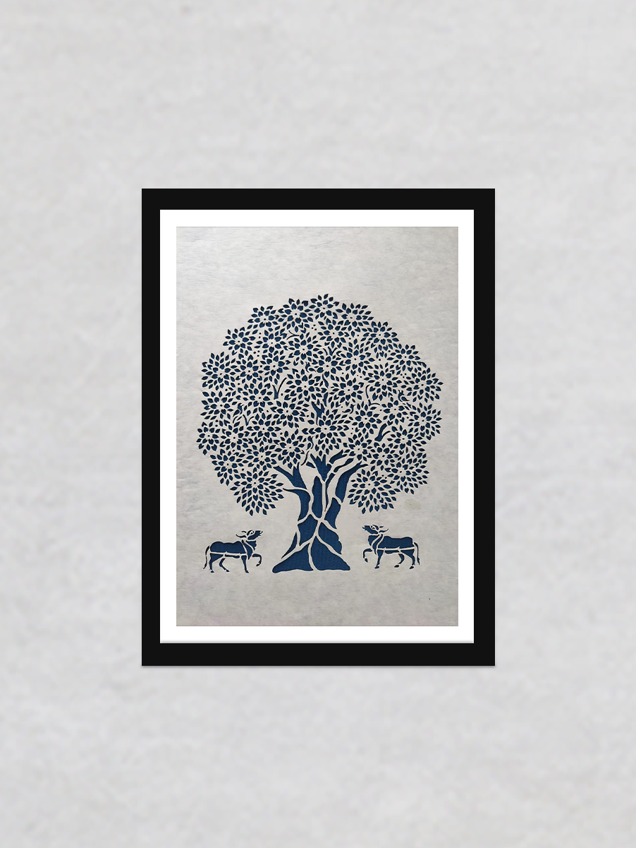 Cows under Tree of Life Sanjhi Artwork 