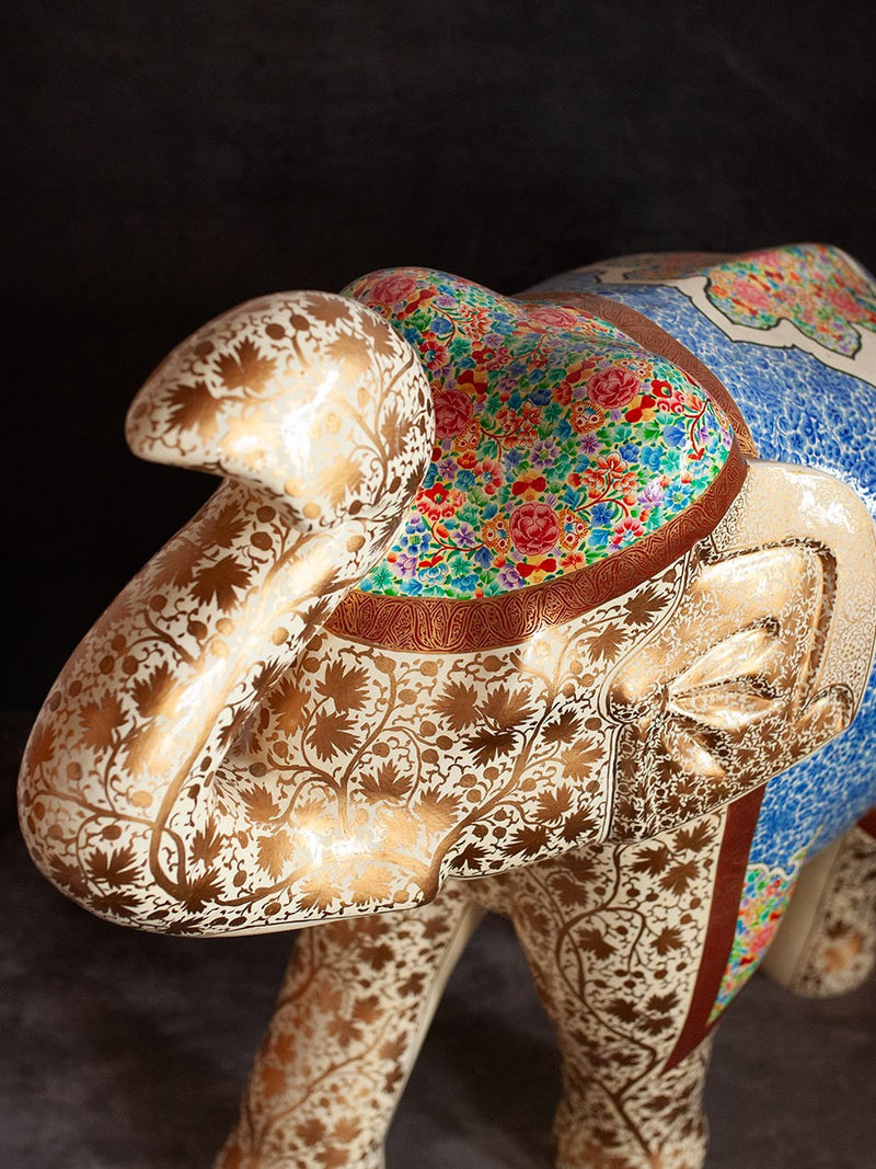 Cream Paper Mache Elephant by Riyaz