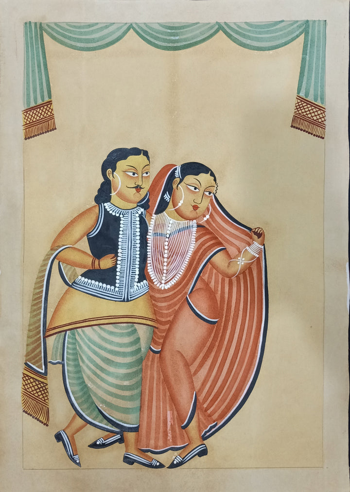 Dancing Lovers handpainted in Kalighat style by Hasir Chitrakar Thumbnail