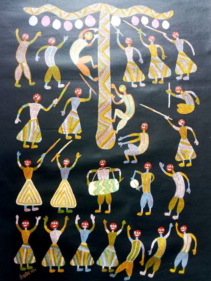 Dancing Spirits Bhil Painting by Shersingh Bhabhor Thumbnail