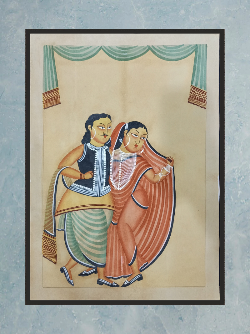 Dancing Lovers handpainted in Kalighat style by Manoranjan Chitrakar