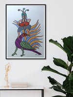 Dancing Peacock, Gond painting by Santosh Uikey