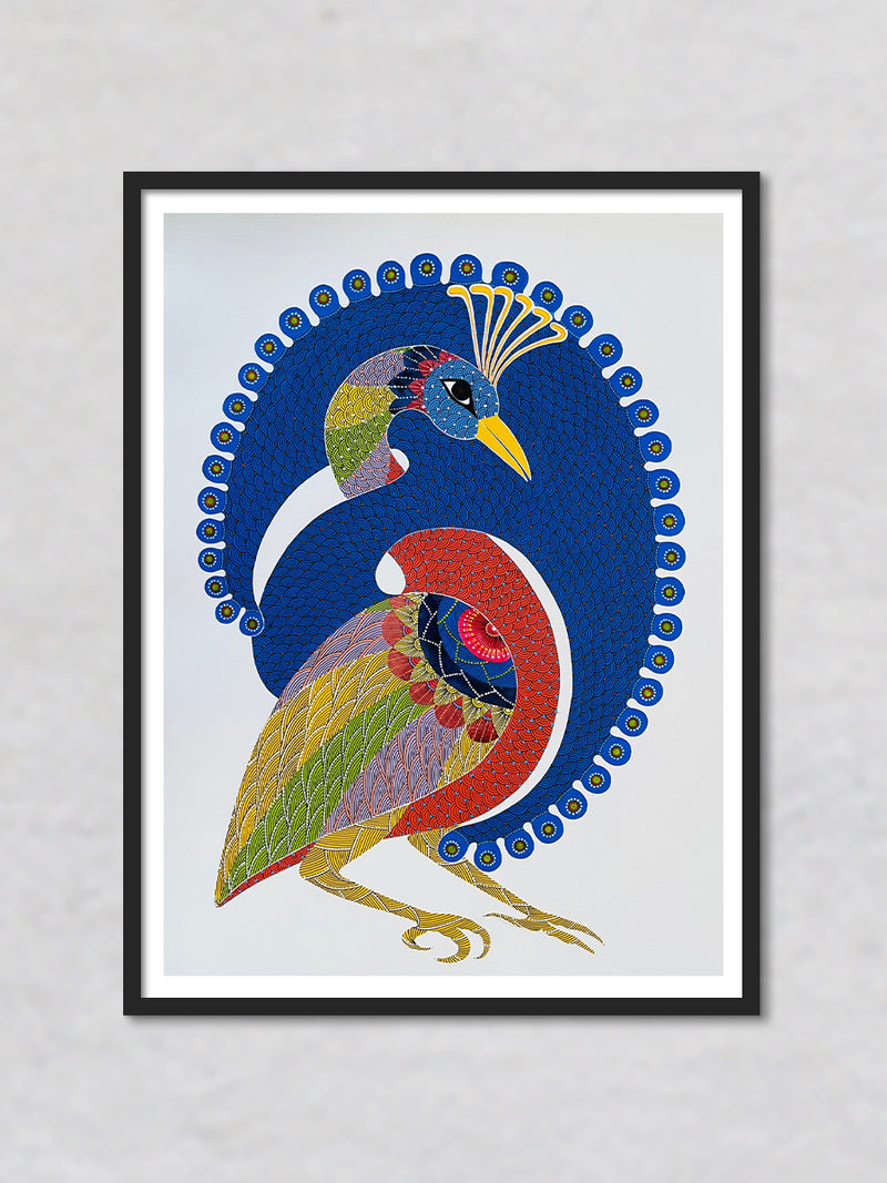 Dancing Peacock Gond painting by Venkat Shyam