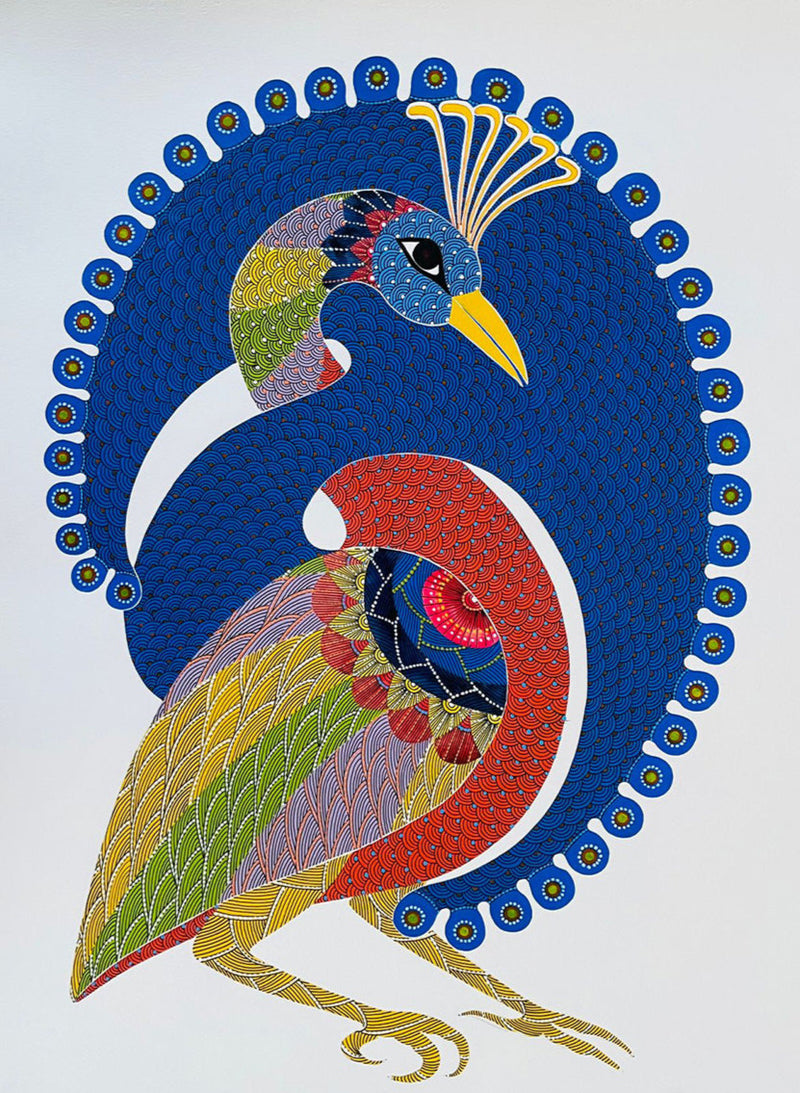 Dancing Peacock Gond painting 