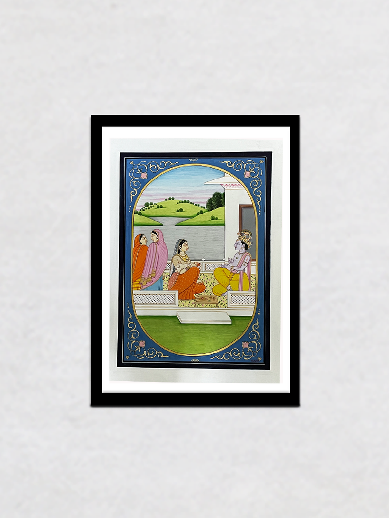 Draupadi and Krishna: Kangra Painting by Mukesh Kumar Dhiman