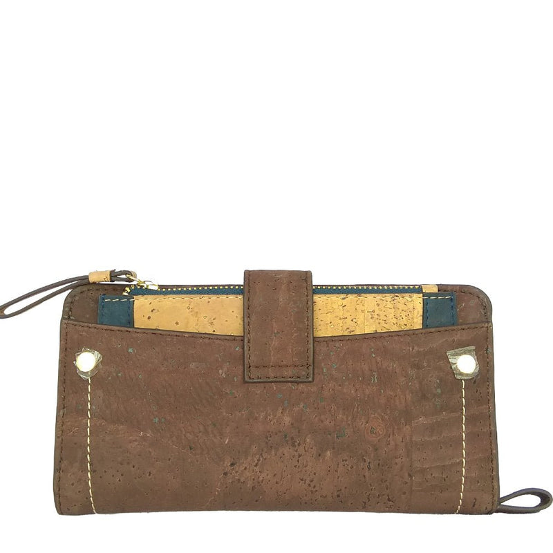 ELEPHANTS, VEGAN CORK HANDPAINTED BROWN WALLET-