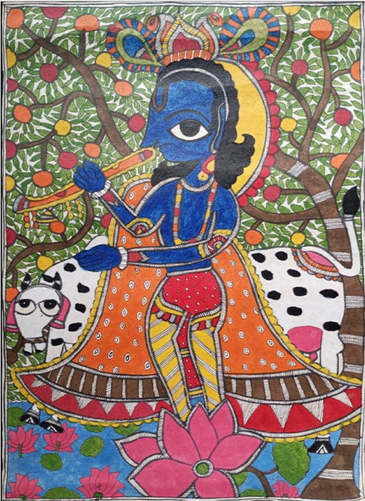 Elegancy of Krishna: Madhubani painting by Priti Karn Thumbnail