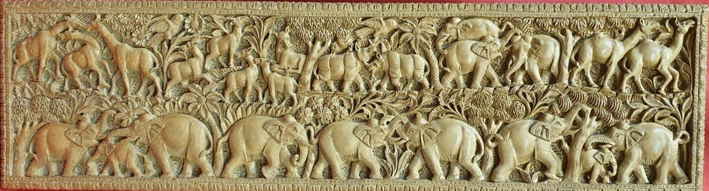 Elephants in the forest: Woodwork Art by Neeraj Bondwal-Paintings by Master Artists
