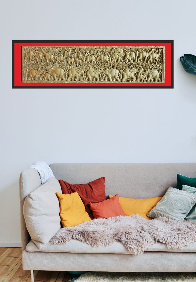 Elephants in the forest: Woodwork Art by Neeraj Bondwal-Paintings by Master Artists