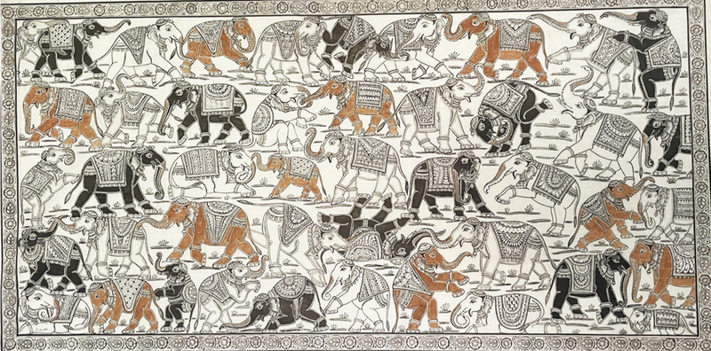 Elephants: Pattachitra painting by Gitanjali Das