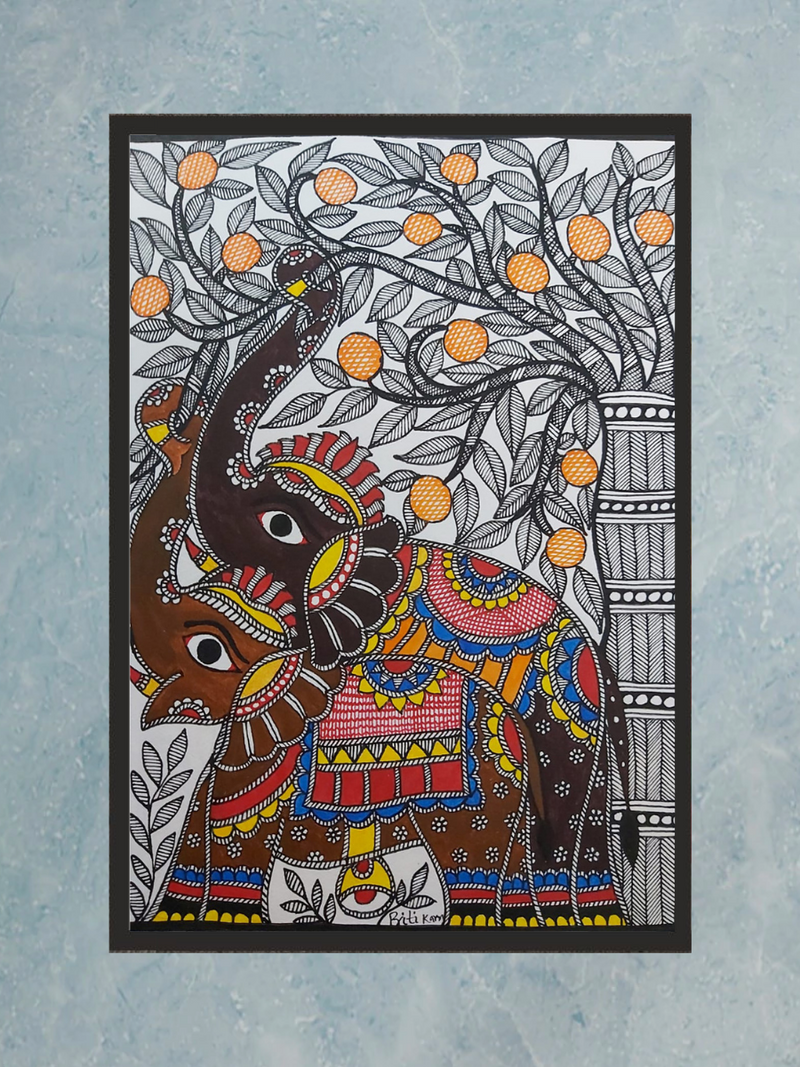 Whispers of Elephant: Madhubani artwork by Priti Karn