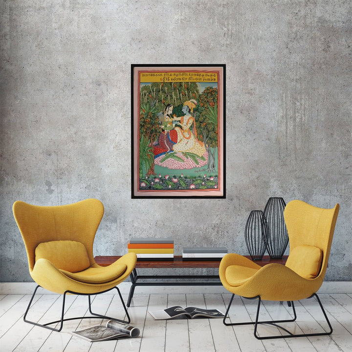 The Blossoming Love of Radha and Krishna n Kishangarh Style of Painting by Shehzaad Ali Sherani Thumbnail