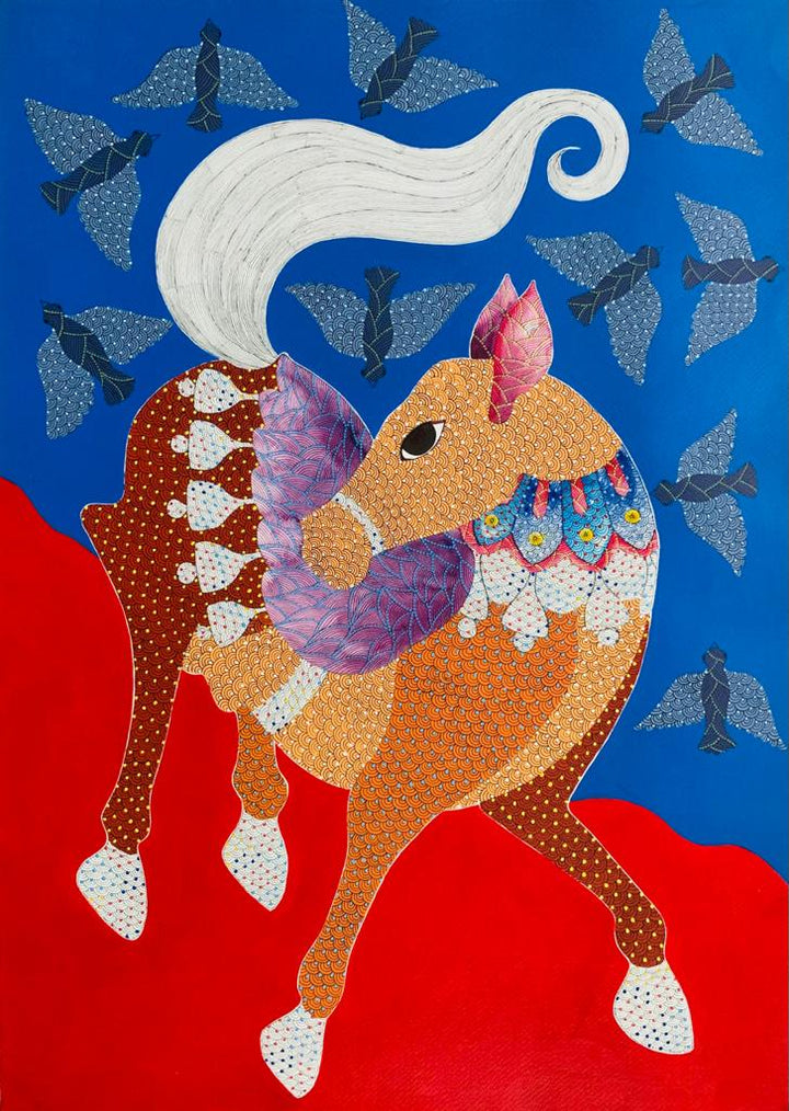 The Enchanting Equina: Gond painting by Venkat Shyam Thumbnail