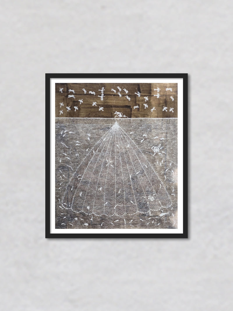 Fisherman's Net: Warli Painting by Dilip Rama Bahotha