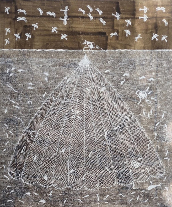 Fisherman's Net: Warli Painting by Dilip Rama Bahotha Thumbnail
