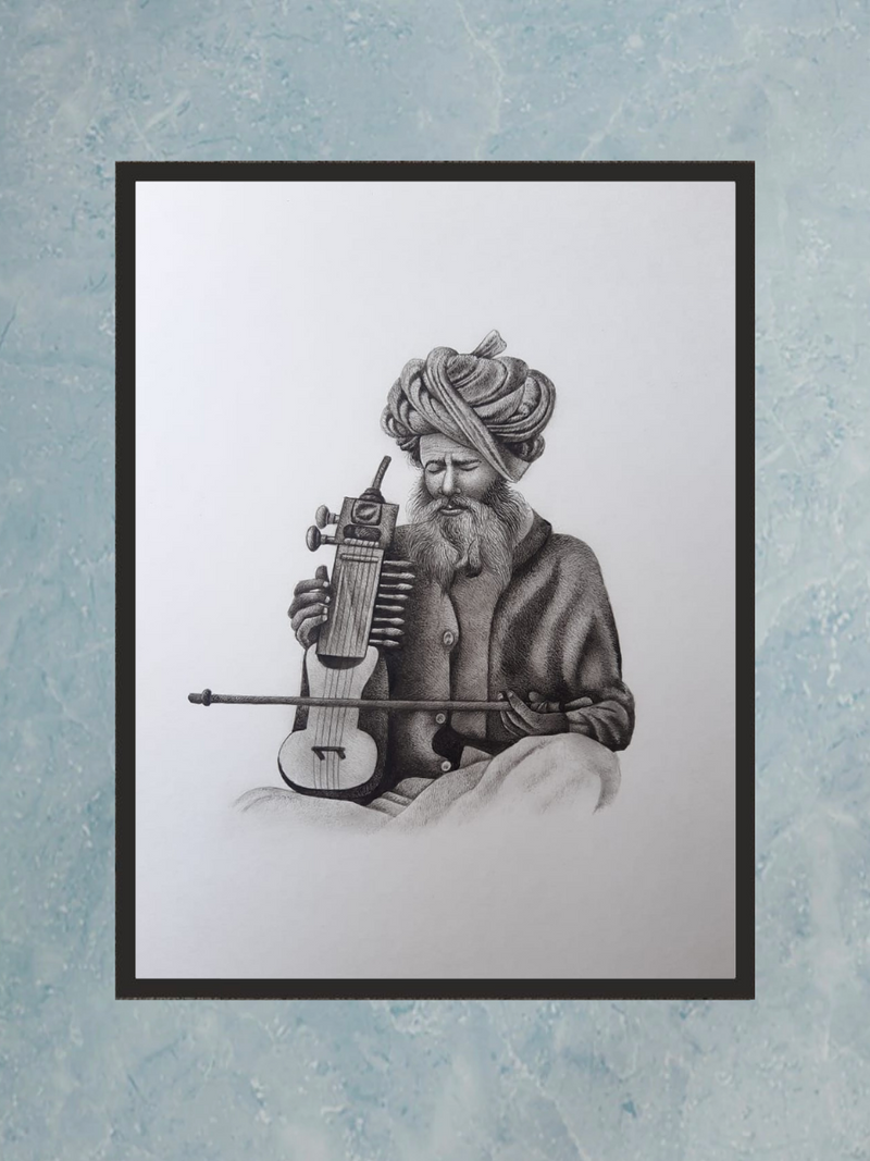 A Folk Musician in Miniature Painting by Mohan Prajapati