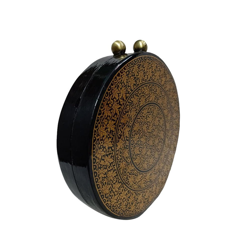 GOLD CHINAR, ROUND PAPER MACHE CLUTCH-Paper Mache Clutch