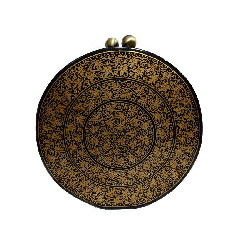 GOLD CHINAR, ROUND PAPER MACHE CLUTCH-Paper Mache Clutch