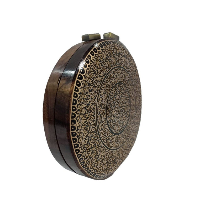 GOLD CHINAR, ROUND WOOD CLUTCH-