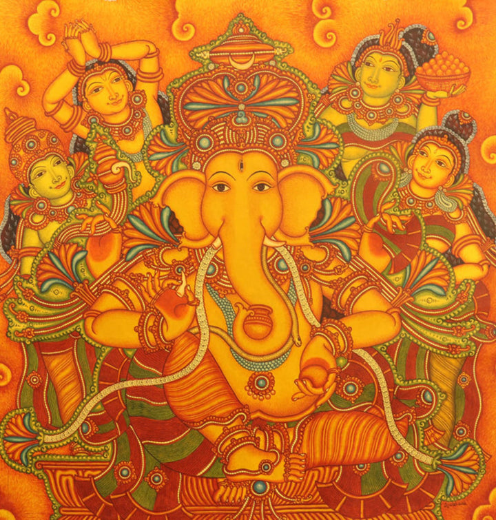 Ganesha, Kerala Mural Painting by V.M Jijulal Thumbnail