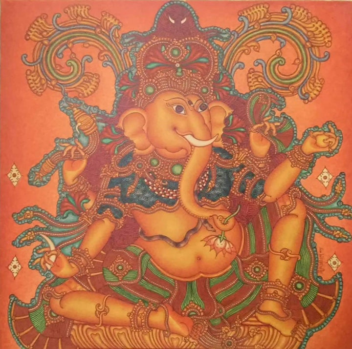 Ganesha, Kerala Mural Painting by V.M Jijulal Thumbnail