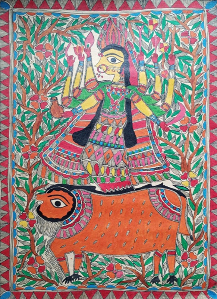 Goddess Durga's Radiance: Madhubani Painting by Priti Karn Thumbnail